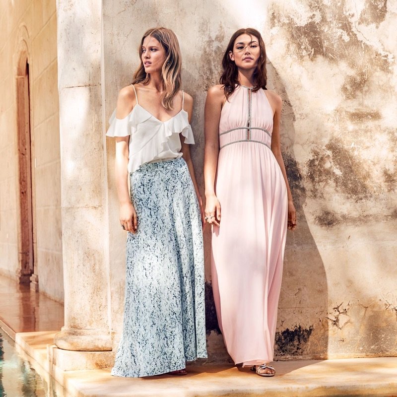 (Left) H&M Ruffled Top and Long Silk Skirt (Right) H&M Long Dress