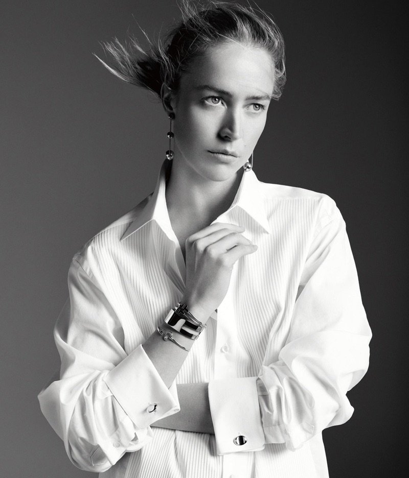 Photographed in black and white, model Raquel Zimmermann poses in Tiffany & Co. designs
