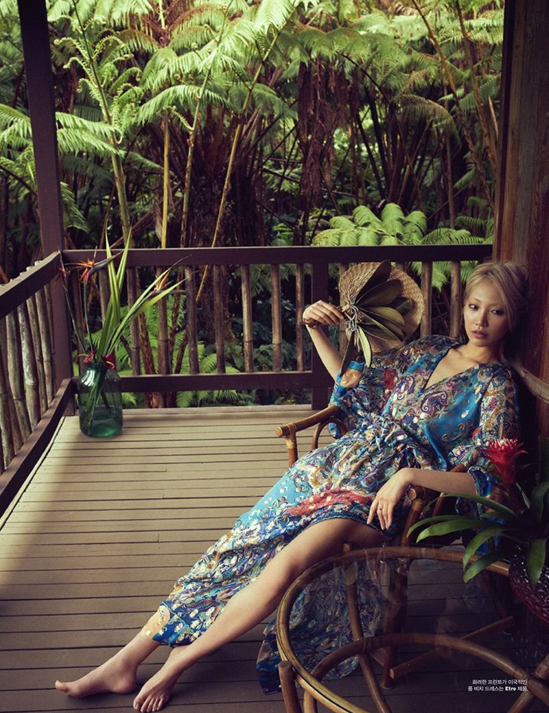 Photographed by Jack Waterlot, Soo Joo Park poses in Hawaii for the fashion editorial