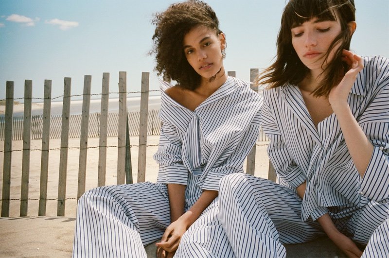 Models wear Zara Striped Blouse and Striped Palazzo Pants