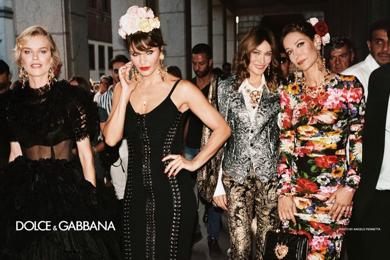 Eva Herzigova, Helena Christensen, Carla Bruni, and Marpessa Hennink front Dolce & Gabbana spring-summer 2019 campaign. Photo: Angelo Pennetta